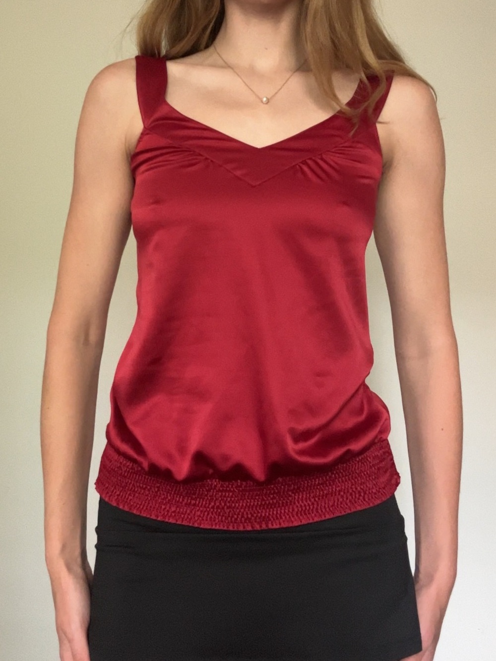 Ricki's Satin Red V-Neck Smocked-Hem Camisole